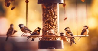 birds on a bird feeder