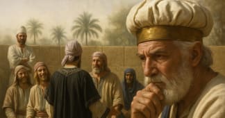Elderly man in turban among Middle-Eastern group