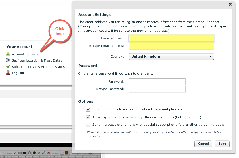 Account settings - email