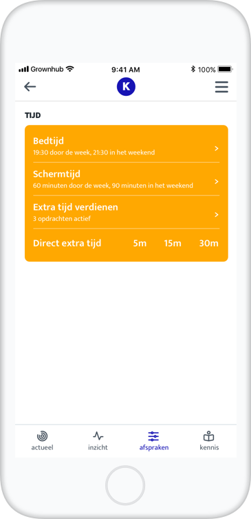 Schermafbeelding van de Grownhub app in het controle scherm