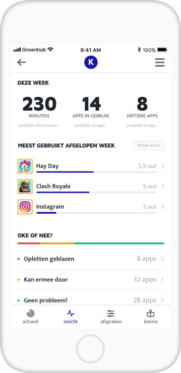 Schermafbeelding van de Grownhub app in het inzicht scherm