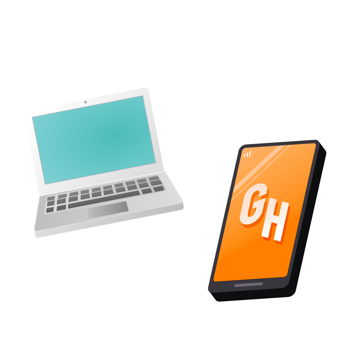 Illustrations of a laptop and a smartphone with an orange background and the Grubhub logo inside.