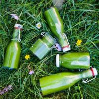 Grüner Kohlsaft aus Palmkohl oder Grünkohl, Spinat, Sellerie, Zitorne und Ingwer
