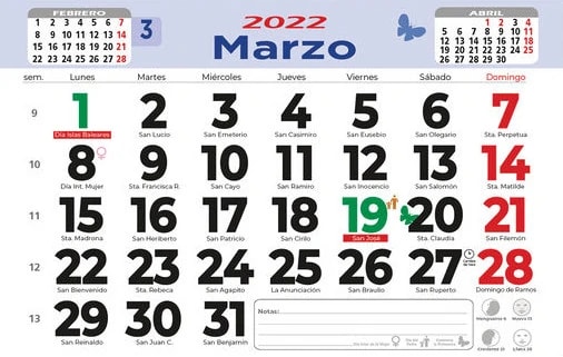 Calendario de pared mensual