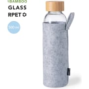 Bidón personalizado de cristal y bambú con funda RPET (500 ml)