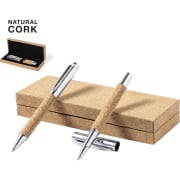 Set de bolígrafo y roller personalizado de corcho y metal con estuche