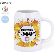Jarra de cerámica blanca personalizada a todo color en 360º (700 ml)