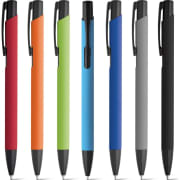 Bolígrafo publicitario bicolor negro aluminio tacto goma