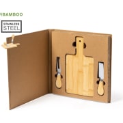 Set de quesos personalizado bambú y acero inoxidable 3 piezas