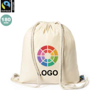 Mochila saco publicitaria 100% algodón 180 g/m2 de Comercio Justo