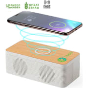 Altavoz cargador inalámbrico de bambú con carcasa de caña de trigo