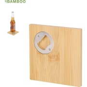 Posavasos abridor publicitario de bambú práctico y versátil