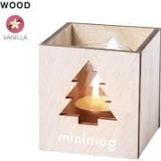 Vela aromática de cristal en caja de madera con troquelado navideño