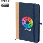 Bloc notas elegante personalizado en RPET y corcho 14.7 x 21 cm