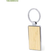 Llavero rectangular personalizado en bambú y metal cromado