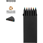 Set 6 lápices de colores en madera y estuche de cartón reciclado negro