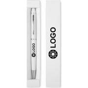 Bolígrafo metálico con puntero táctil y estuche de cartón