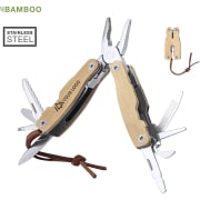 Multiherramienta personalizada de bambú y acero inox 12 funciones