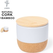 Vela aromática publicitaria de cerámica y corcho aroma lino