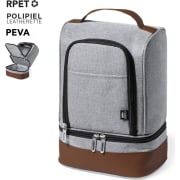 Nevera personalizada RPET 600D con detalles en polipiel marrón