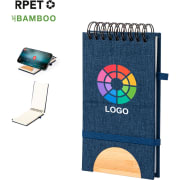 Libreta personalizada con soporte para móvil en RPET y bambú 8.8 x 16 cm