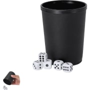 Cubilete negro personalizado con 5 dados en  PP 