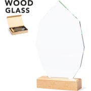 Placa personalizada de cristal con base de madera natural