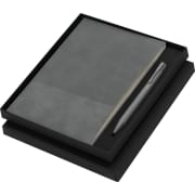 Set PU reciclado con bloc notas y bolígrafo de aluminio reciclado tinta azul