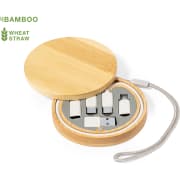 Set cables cargadores personalizado bambú y fibra de trigo