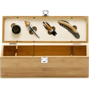 Caja de vino ecológica de bambú con 4 accesorios para vino