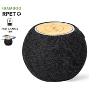 Altavoz personalizado de bambú y RPET con carga inalámbrica