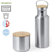 Set personalizado de bidón y vaso térmico acero/bambú