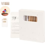 Set 6 lápices de colores y sacapuntas con caja de semillas petunia