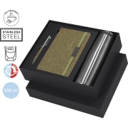 Set premium personalizado con libreta y bolígrafo de fibra de té y termo acero inox