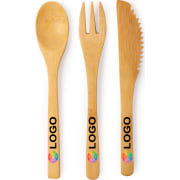 Set de 3 cubiertos ecológicos de bambú con funda