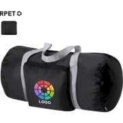 Bolso plegable de poliéster 290t RPET negro y gris con mosquetón