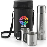 Termo personalizado de acero inox. con funda y tazas (500 ml)