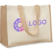 Bolsa de playa en canvas y yute e interior laminado 39 x 16 x 31,5 cm
