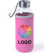 Botella de agua personalizada de cristal con funda (420 ml) rosa
