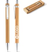Bolígrafo y portaminas de bambú con estuche de cartón