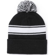 Gorro con tira frontal de color blanco y pom pom bicolor