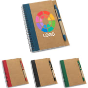 Libreta publicitaria de papel craft con bolígrafo 13 x 17,7 cm