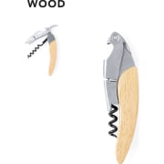 Sacacorchos personalizado de acero inox con mango de madera suave