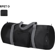 Bolso plegable de poliéster 290t RPET negro y gris con mosquetón
