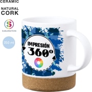 Taza de cerámica y corcho personalizada a todo color 360º (350 ml)