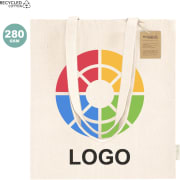 Bolsa de tela eco publicitaria de algodón reciclado resistente 280 g/m2