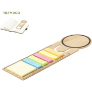 Regla marcapáginas personalizado de bambú con notas adhesivas