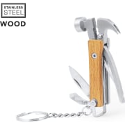 Llavero multiherramienta publicitario de madera y acero inox 7 funciones