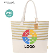 Bolso de playa algodón reciclado 50x38x13 con rayas doradas en glitter