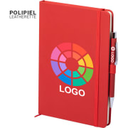 Bloc notas en polipiel con bolígrafo de aluminio personalizado 15,5 x 21 cm